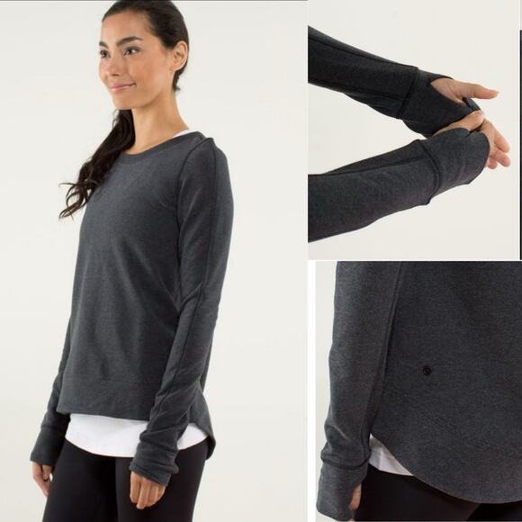 Lululemon Heathered Black Inverted-Pleat Back Exhalation Pullover Sweatshirt 8 - Picture 3 of 14
